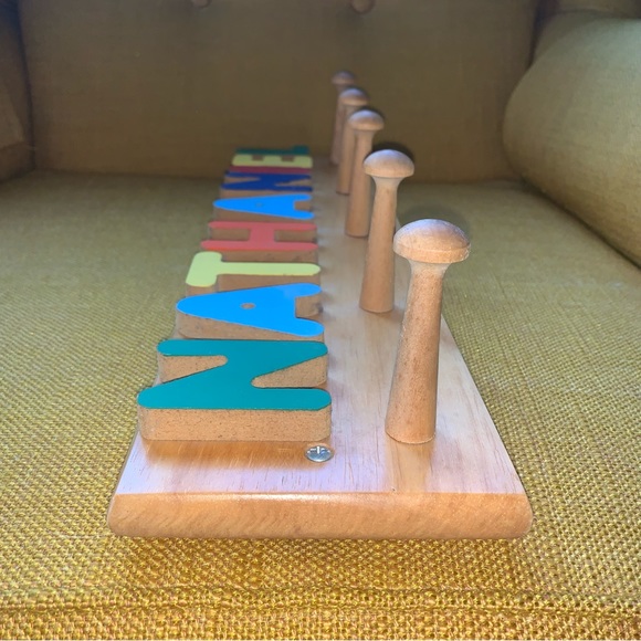 5 Peg Wooden Clothes Rack Wall Mount NATHANIEL Primary Colors 5” x 19.5” - Picture 4 of 9